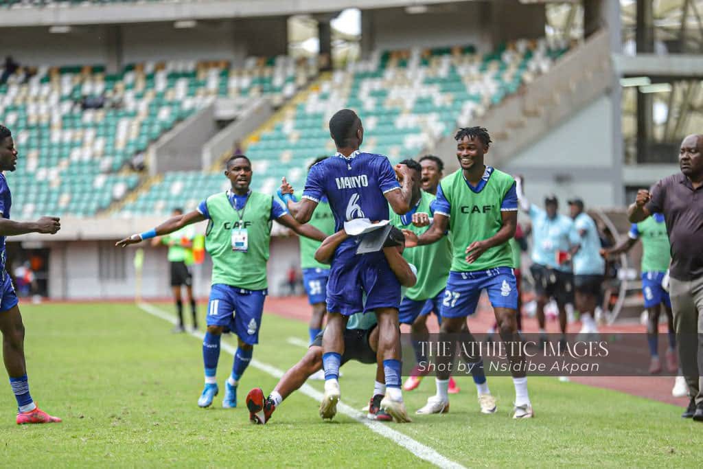 Stephen Manyo celebrates his goal for Rivers United. Photo Credit: AthleticNG