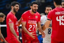 Team Iran celebrate their shocking five-set victory over Serbia at the 2025 FIVB Men’s World Championship