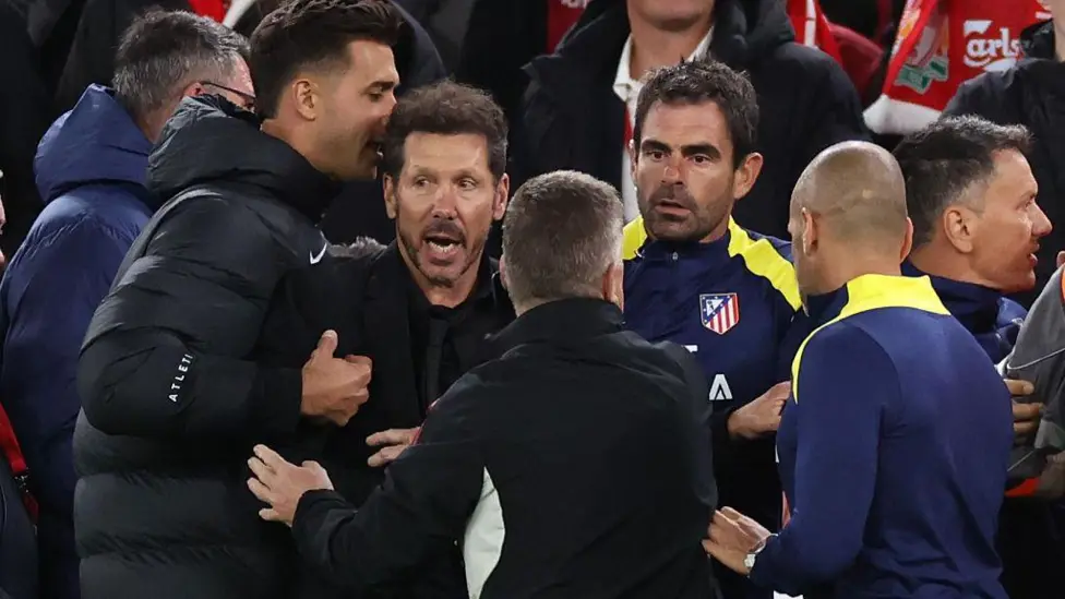 Atletico Madrid manager Diego Simeone has said he regrets getting involved in a clash with Liverpool fans during their dramatic Champions League