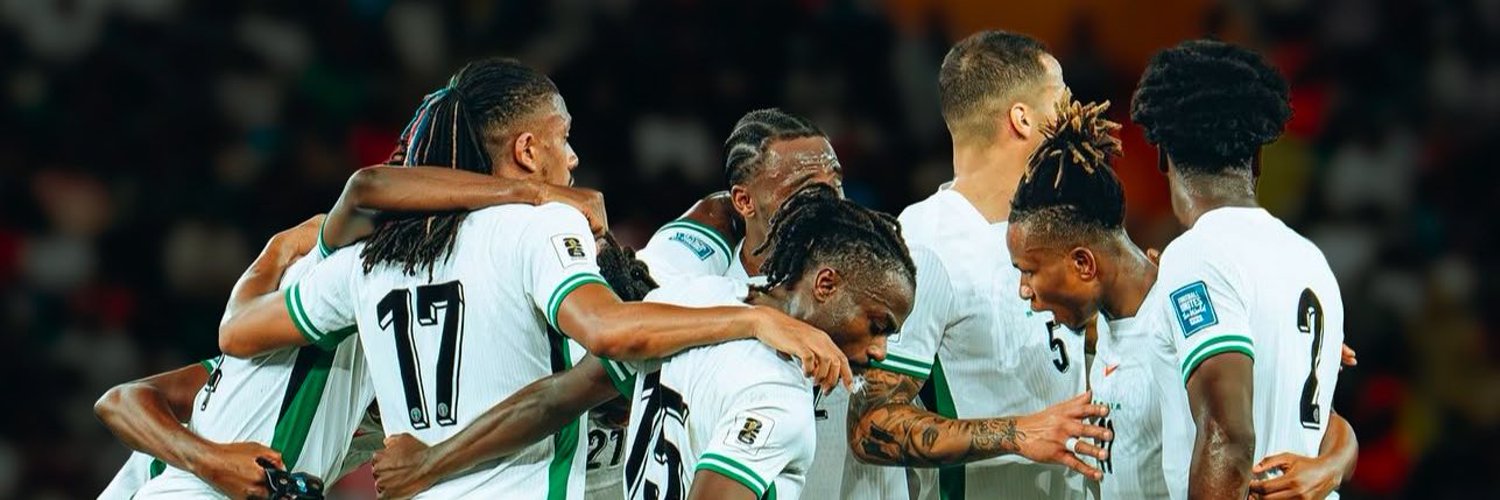 Nigeria Super Eagles players celebrate during 2026 World Cup qualifiers after securing a playoff spot with a 4-0 win over Benin in Uyo.
