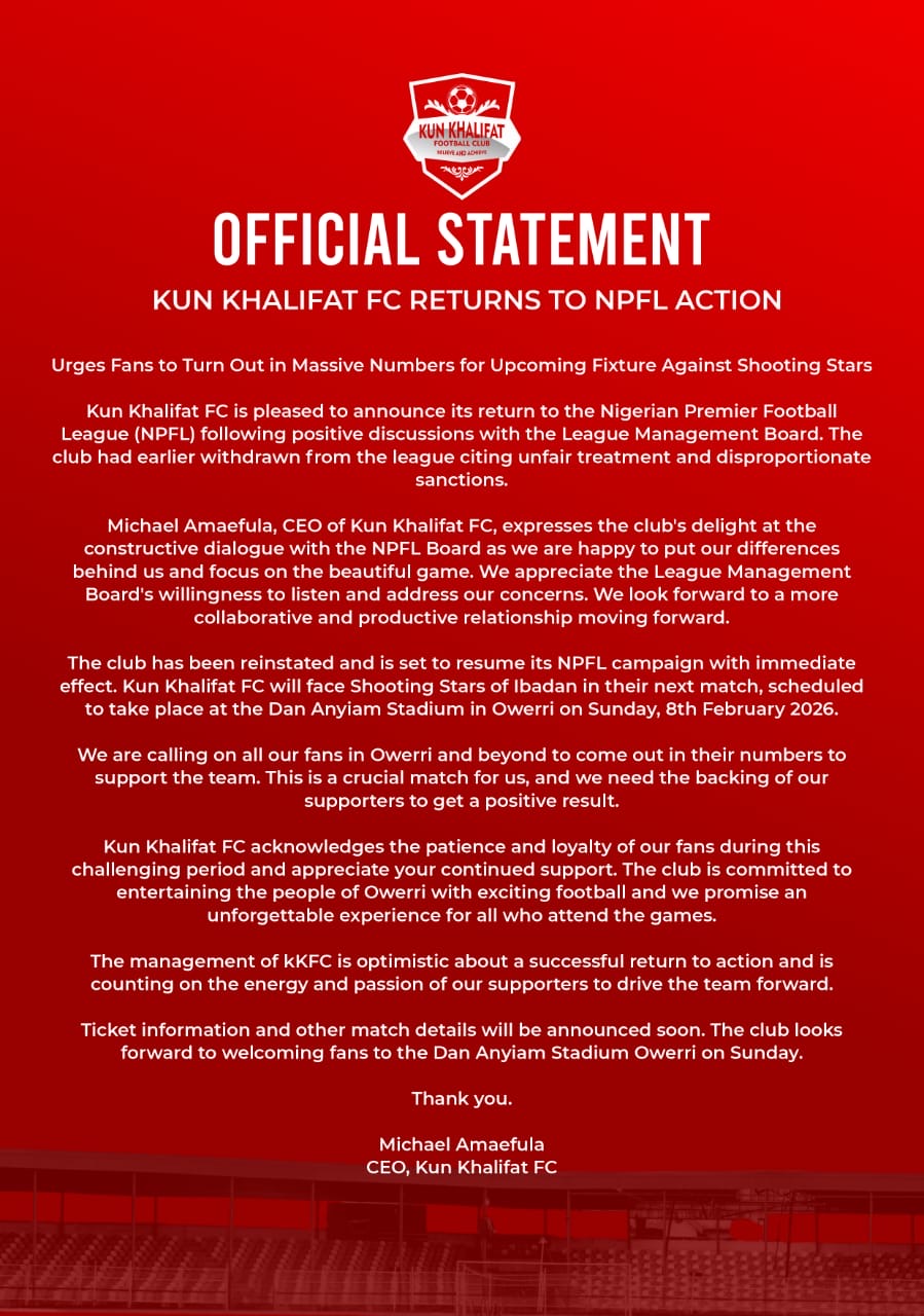 Kun Khalifat FC have made a U-turn less than 48 hours after announcing their withdrawal from the Nigerian Premier Football League (NPFL).