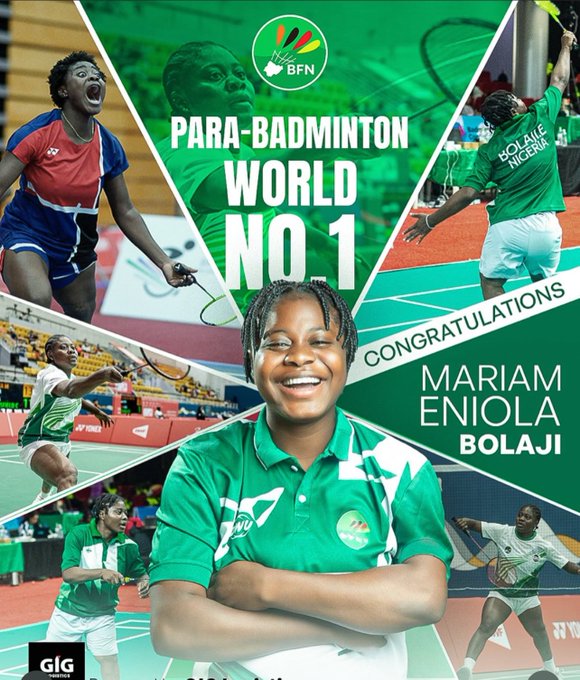 Eniola Bolaji rises to World No. 1 in Para-Badminton