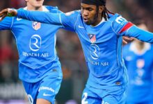 Ademola Lookman celebrates after scoring on his debut for Atletico Madrid