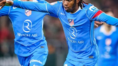Ademola Lookman celebrates after scoring on his debut for Atletico Madrid