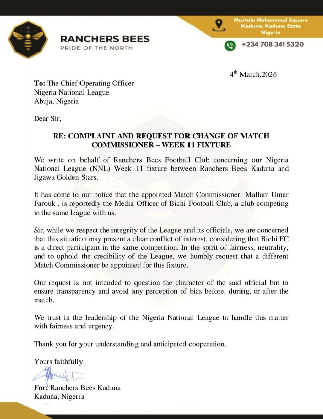 Umar Farouq NNL match commissioner 