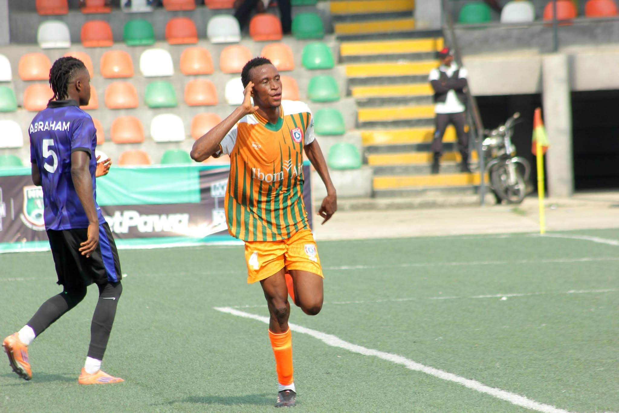 Charles Etim celebrates goal for Akwa United