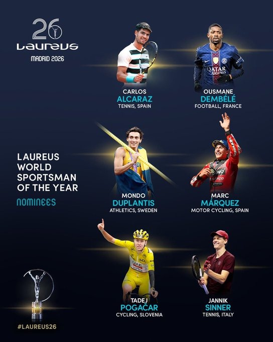 Alcaraz, Dembélé, Sinner among Laureus Sportsman of the Year Nominees
