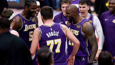 LeBron reacts as Lakers lose Doncic and Reaves to Injury